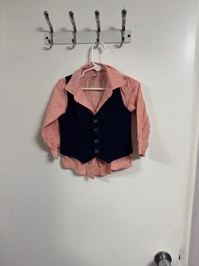 Kids Two-Piece Coral Shirt and Navy Vest Matching Set